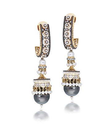 Tahitian pearl and Diamond J hoop earrings
